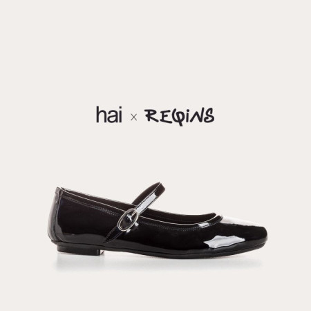 Babies Hai x Reqins en cuir vernis noir
