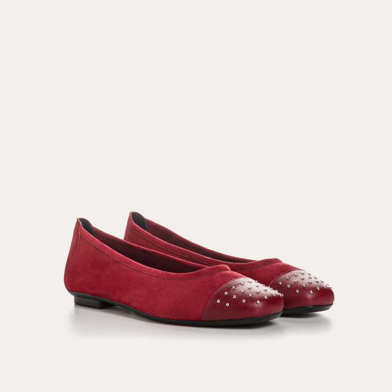 Ballerines bicolores à clous en cuir velours