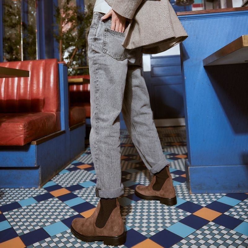 Boots Chelsea en cuir velours avec élastiques