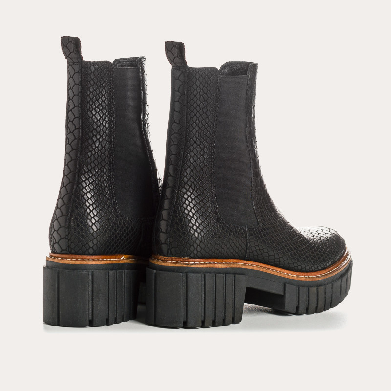 Boots Chelse black leather embossed Python with elastic