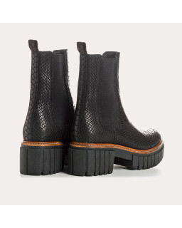 Boots Chelsea noires en cuir embossé python avec élastiques