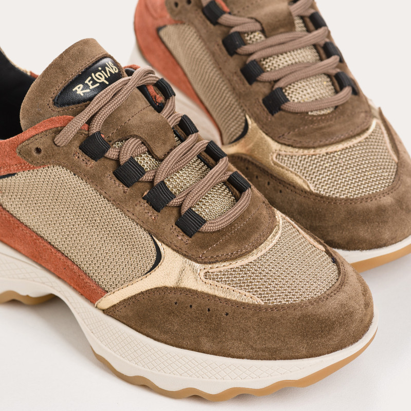 Sneakers platform for women with laces of velvet leather