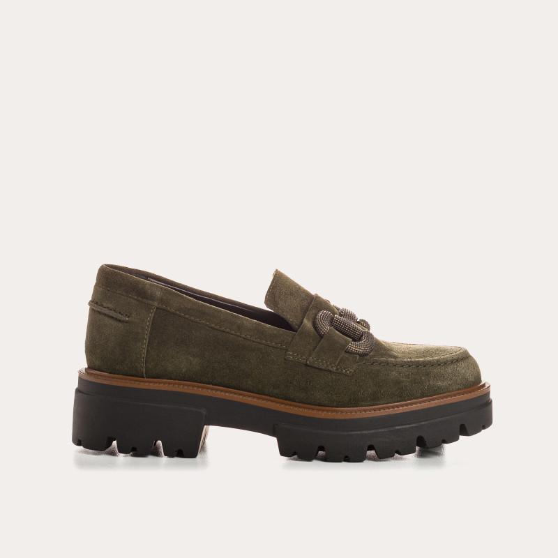 Mocassins chunky en cuir velours avec boucles dorées