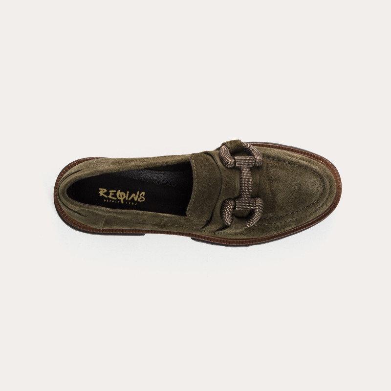 Chunky leather moccasins velvet with golden curls