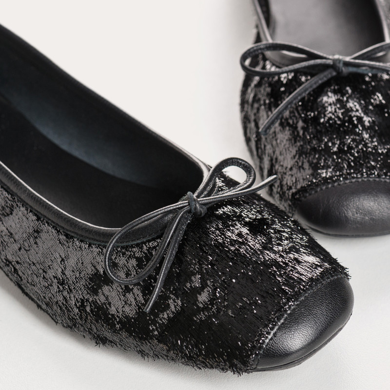 Ballerines plates à nœud en tissu brillant style Charleston