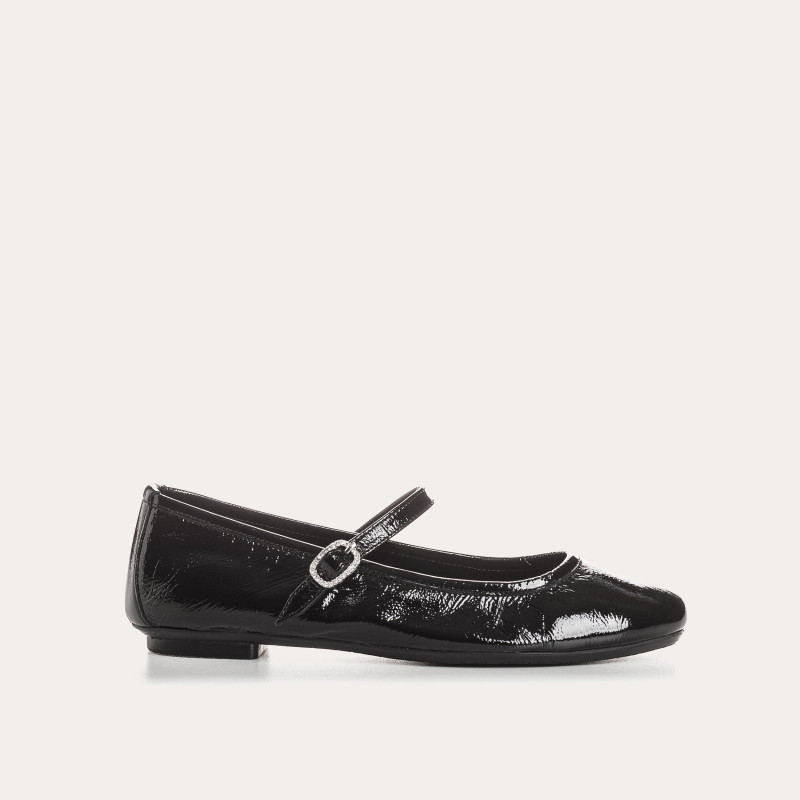 Black Babies Patent Leather With Silver Rhinestone Loop