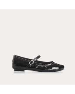 Black Babies Patent Leather With Silver Rhinestone Loop