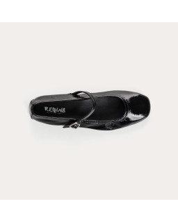 Black Babies Patent Leather With Silver Rhinestone Loop