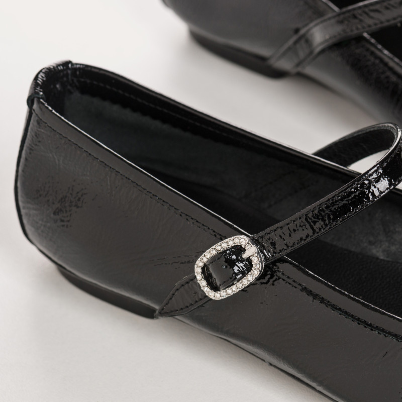 Black Babies Patent Leather With Silver Rhinestone Loop