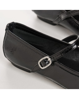 Black Babies Patent Leather With Silver Rhinestone Loop
