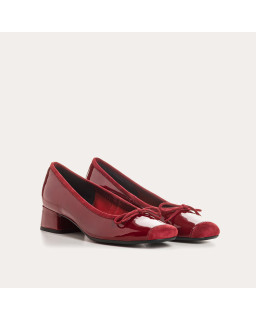 Ballerines à talons en cuir vernis et velours rouge