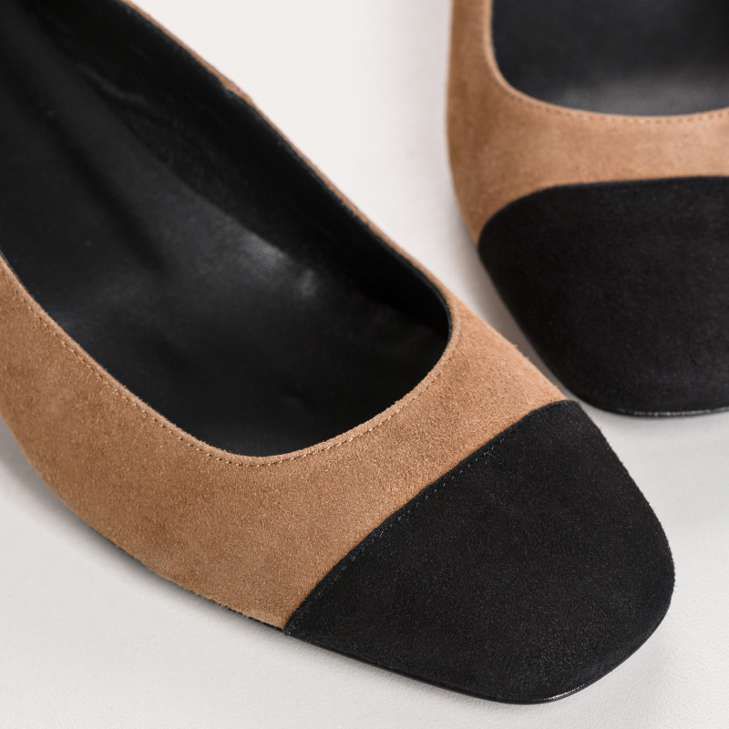 Ballerinas with two-color heels velvet leather