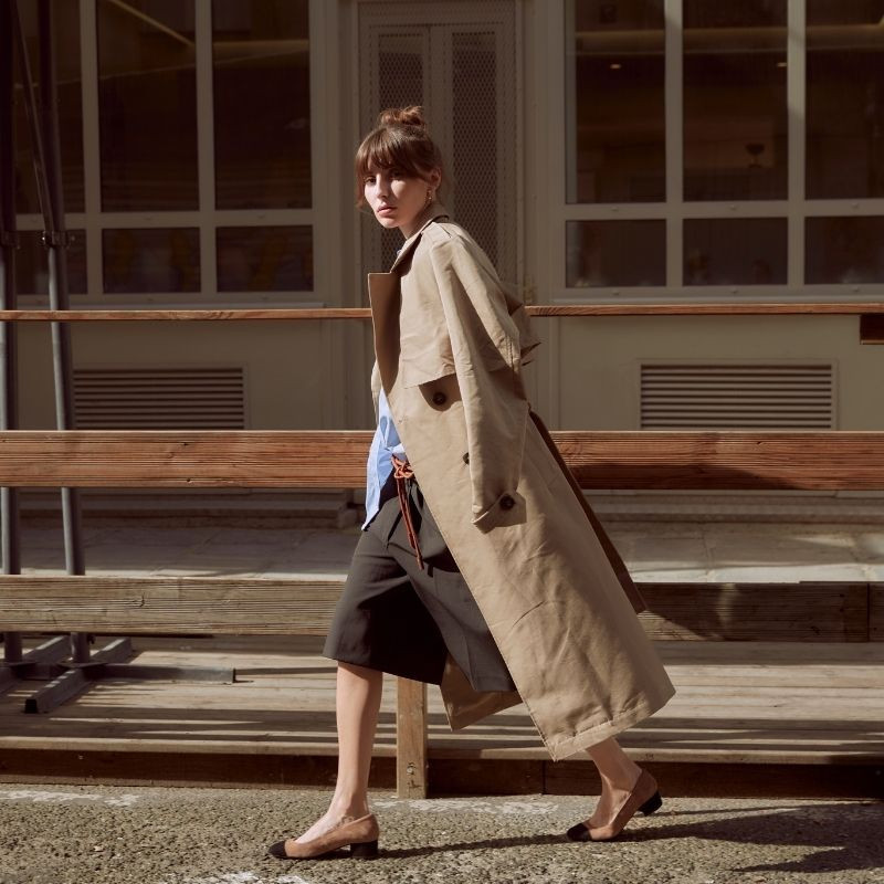 Ballerinas with two-color heels velvet leather