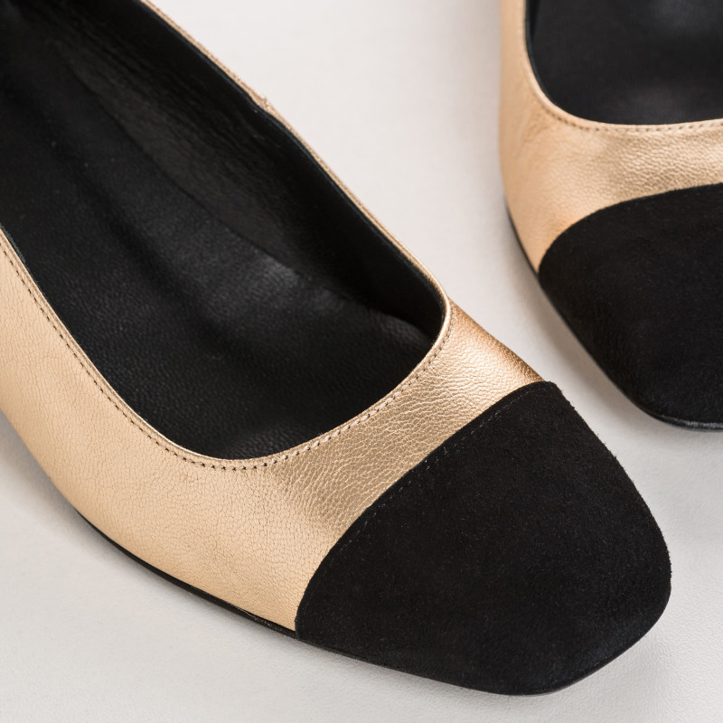 Ballerines à talons bicolores en cuir métallisé