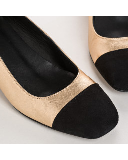 Ballerines à talons bicolores en cuir métallisé