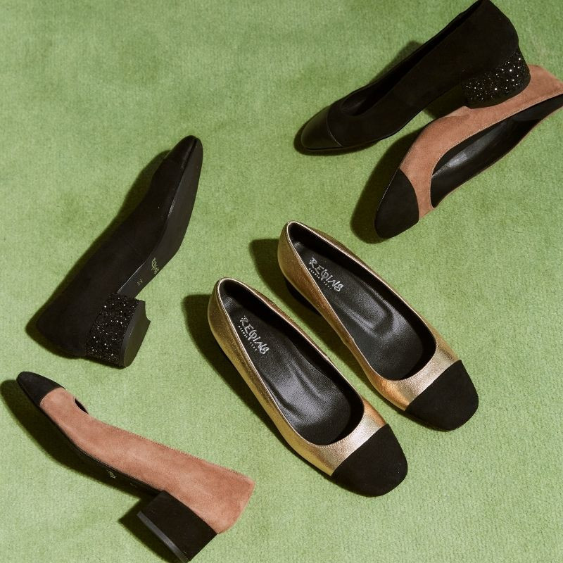 Ballerines à talons bicolores en cuir métallisé