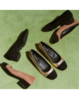 Ballerines à talons bicolores en cuir métallisé