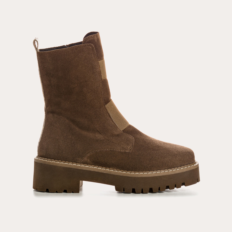 Boots Chelsea plates en cuir velours avec élastiques