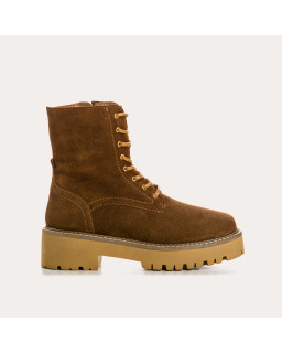 Boots à lacets en cuir velours avec zip intérieur et semelle en gomme