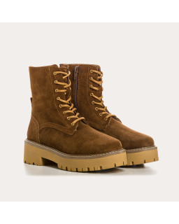 Boots à lacets en cuir velours avec zip intérieur et semelle en gomme