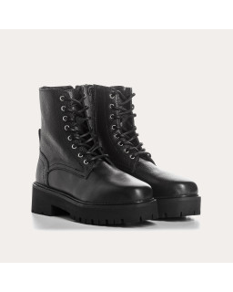 Boots à lacets en cuir grainé noir avec zip intérieur