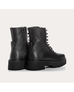 Boots à lacets en cuir grainé noir avec zip intérieur