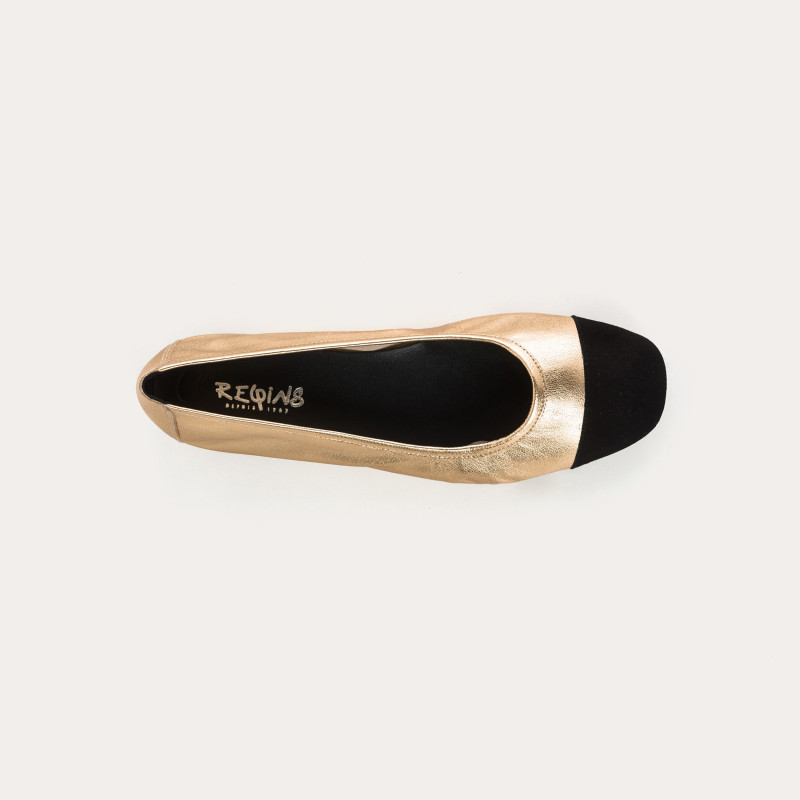 Flat ballerinas two-tone metallic leather
