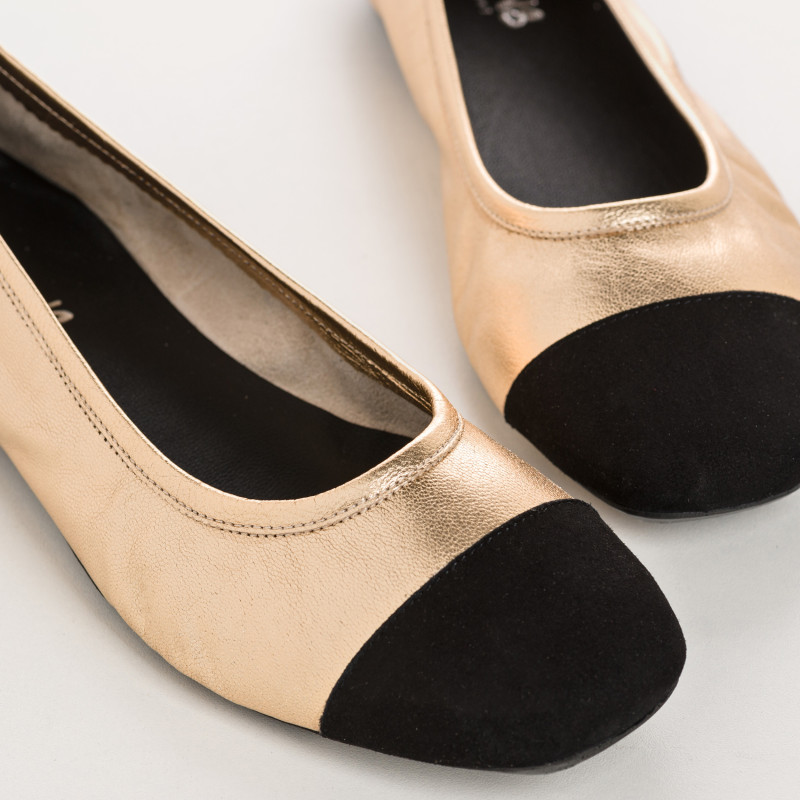 Ballerines plates bicolores en cuir métallisé