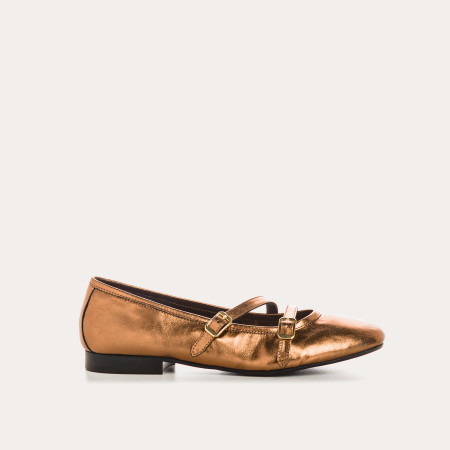 Babies en cuir métallisé bronze à doubles brides