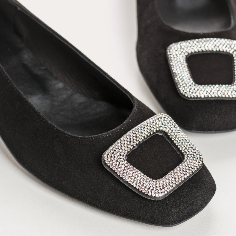 Ballerinas with velvet leather with jewel plate in metal rhinestones