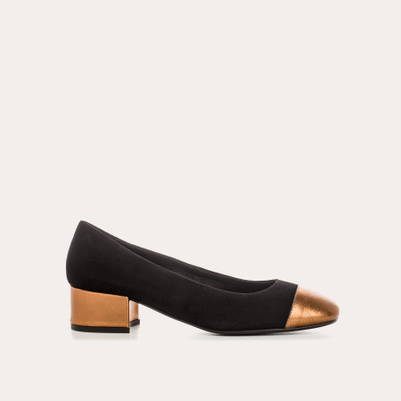 Ballerinas with two-color heels in velvet leather and metal