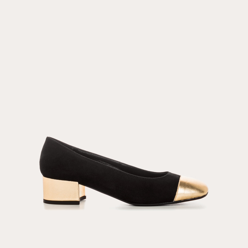 Ballerines à talons bicolores en cuir velours et métal