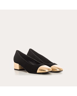 Ballerines à talons bicolores en cuir velours et métal