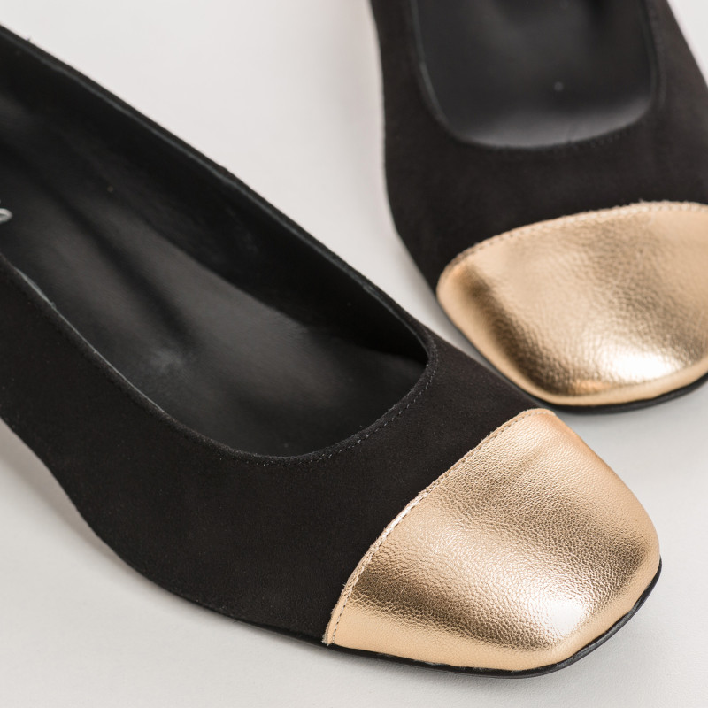 Ballerines à talons bicolores en cuir velours et métal