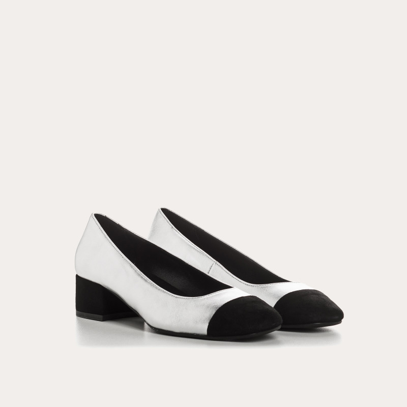 Ballerines à talons bicolores en cuir métallisé
