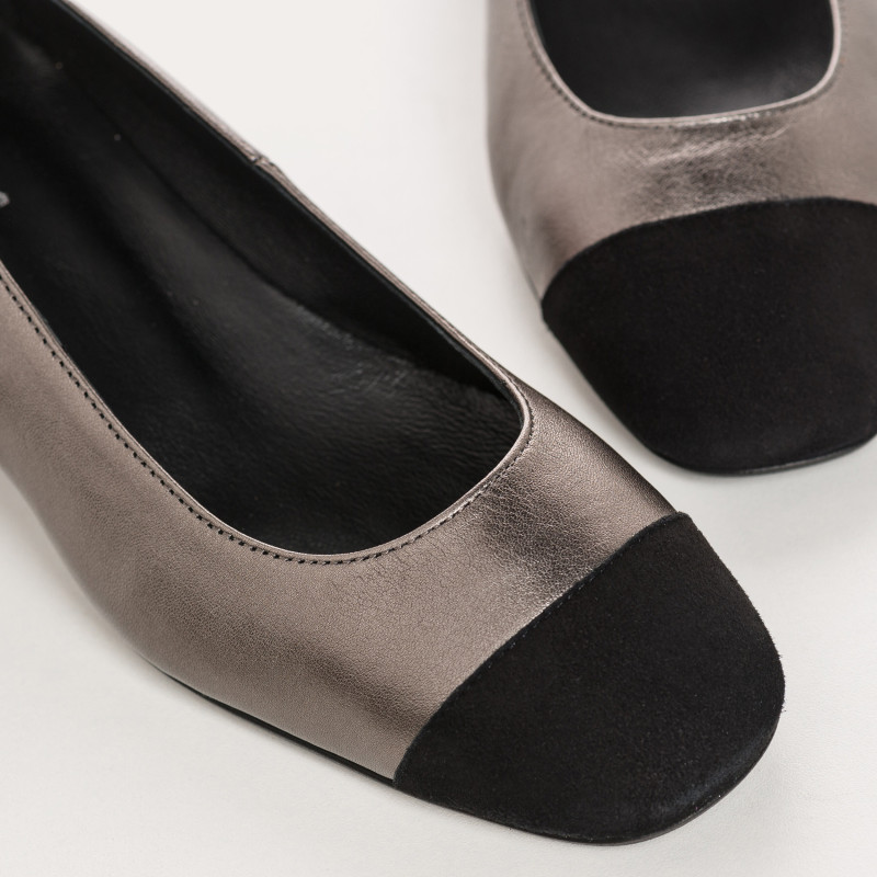 Ballerines à talons bicolores en cuir métallisé