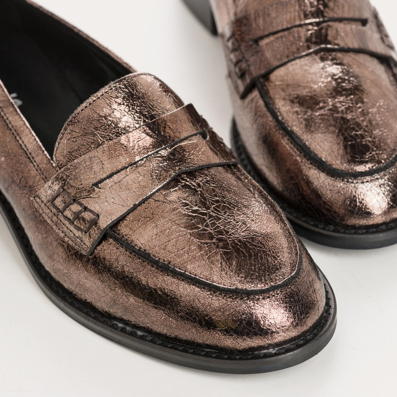 Moccasins College Leather Metallic Steel