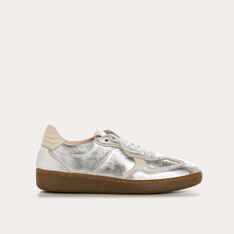 Baskets pour femme en cuir métallisé et cuir lisse à lacets