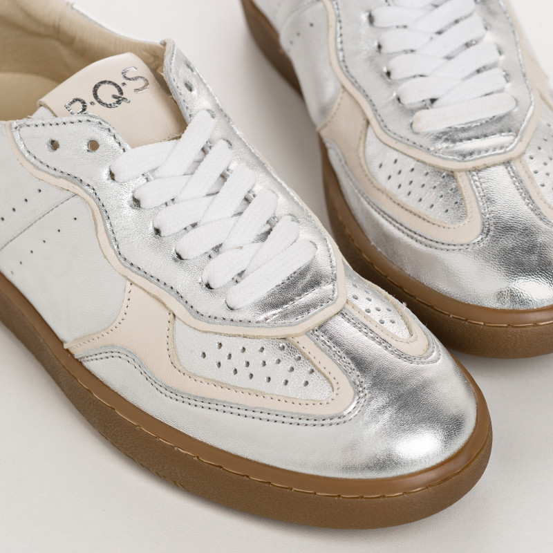 Baskets pour femme en cuir métallisé et cuir lisse à lacets