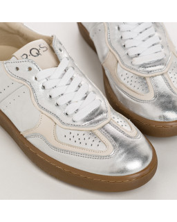 Baskets pour femme en cuir métallisé et cuir lisse à lacets