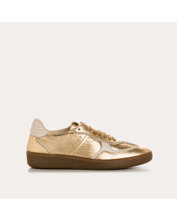Woman sneakers in metallic leather and lace-lace leather