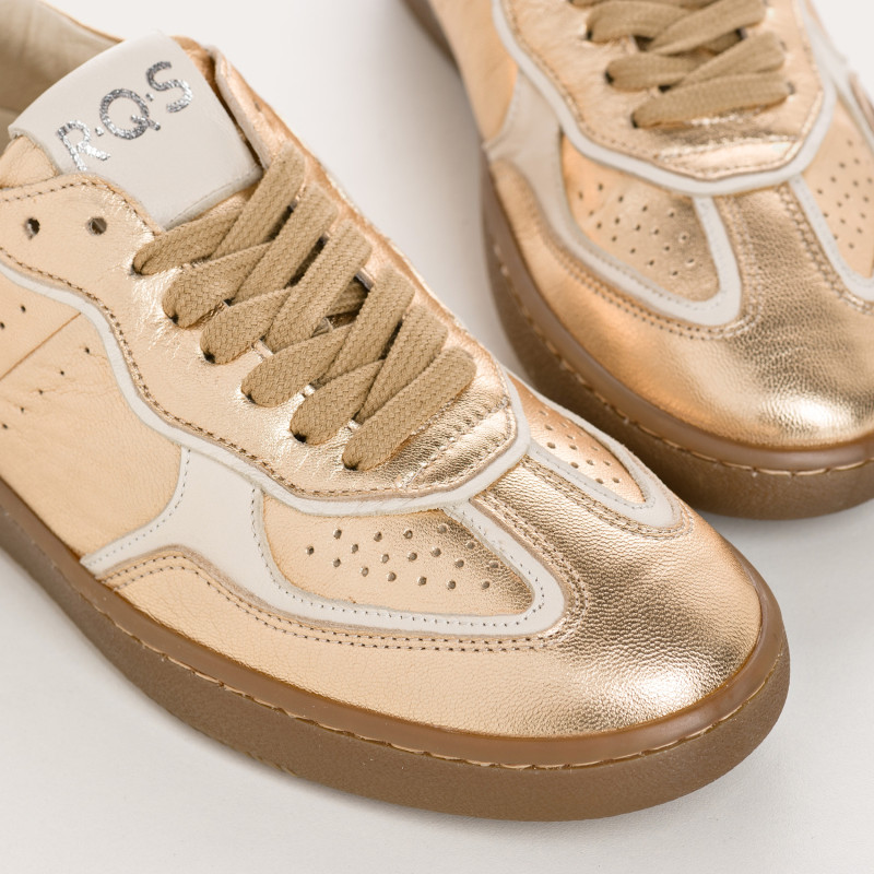Baskets pour femme en cuir métallisé et cuir lisse à lacets