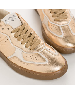 Woman sneakers in metallic leather and lace-lace leather