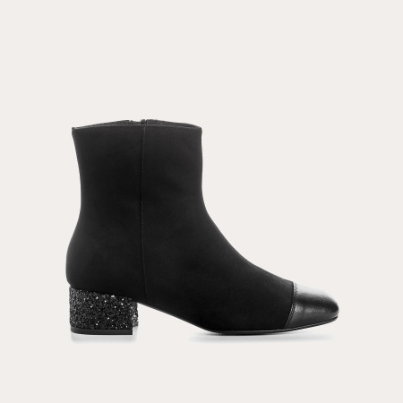 Velvet leather and glitter leather boots