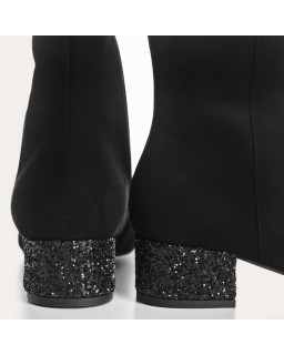 Bottines à talons en cuir velours et glitter