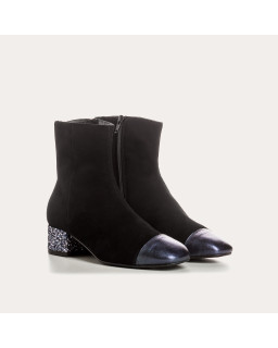 Bottines à talons en cuir velours et glitter