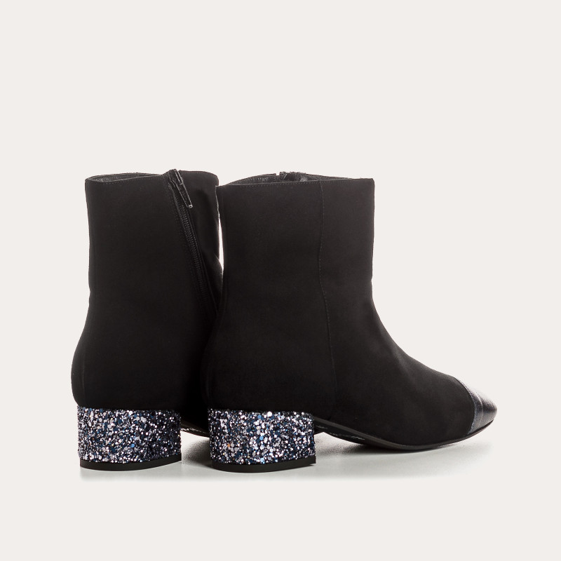 Velvet leather and glitter leather boots