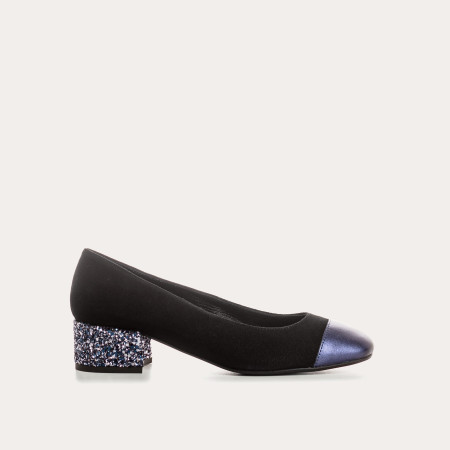 Ballerines à talons en cuir velours avec talon pailleté