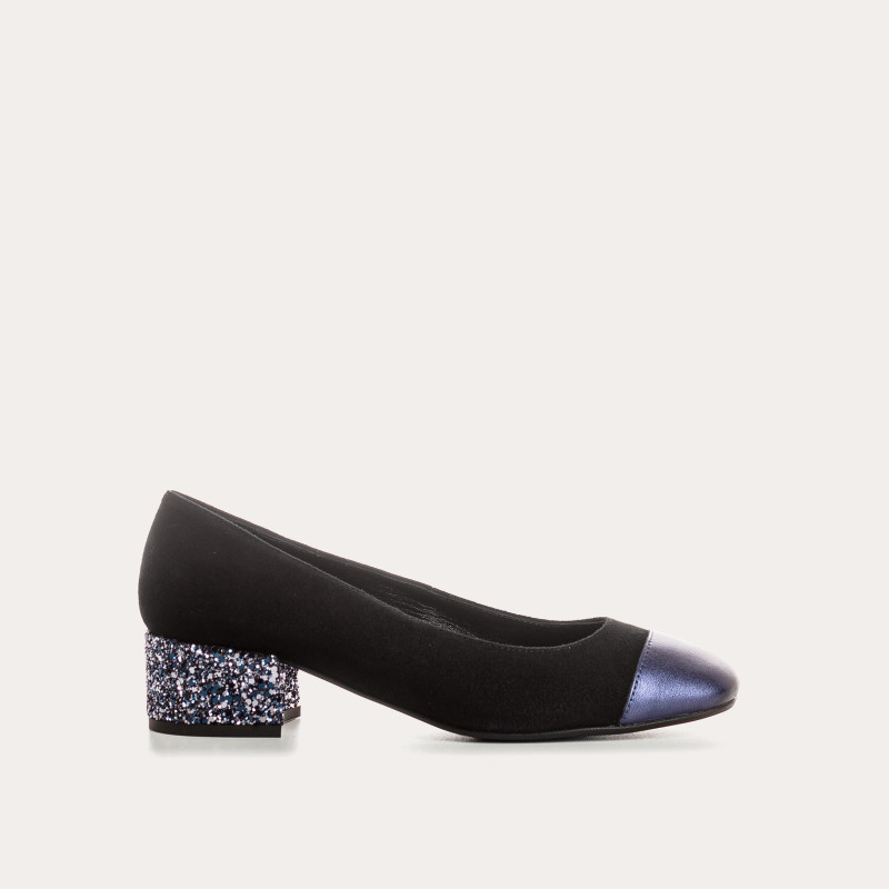 Velvet leather heel ballerinas with glitter heel