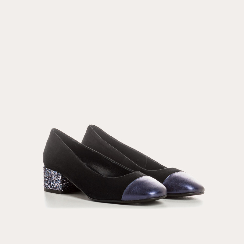 Velvet leather heel ballerinas with glitter heel